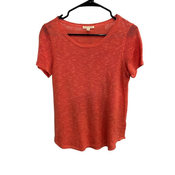 Eileen Fisher Short Sleeve Sweater Top Orange Sz Small Organic Linen Knitwear - Picture 1 of 9